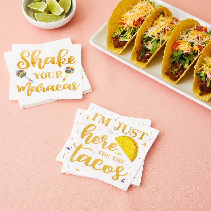 Blue Panda 100 Pack Mexican Fiesta Napkins for Cinco de Mayo Party Supplies, Taco Fiesta Decorations in 4 Designs (5x5 In) - Image 2